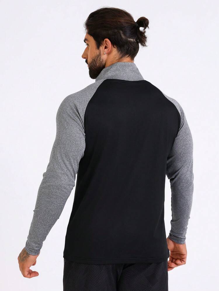 Boyfriend Style Men'S Sporty Jacket With Raglan Sleeve, Half Zip And Stand Collar Workout Tops Sports Jacket