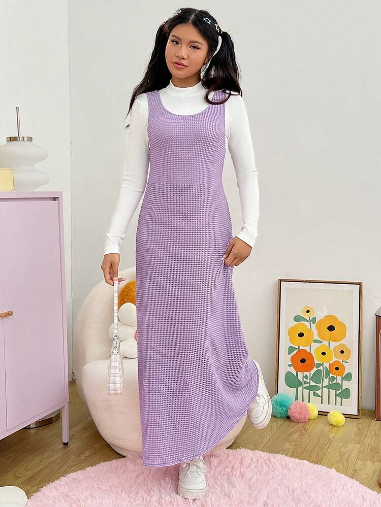 Ladies' Long Sleeve T-shirt And Sleeveless Dress Set With Stand Collar