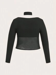 SHEIN ICON Plus Size Mesh Splice T-shirt - Black - View 2