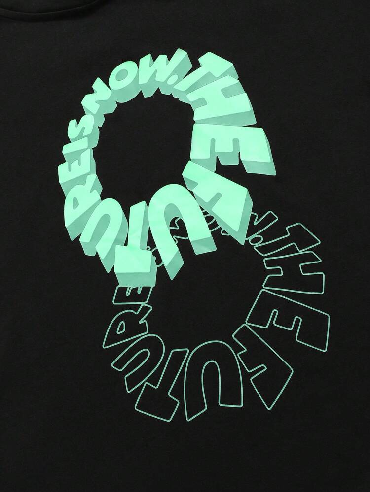 Boys And Girls Casual Letter Printed Round Neck Pullover Knitted Loose T-shirt In Two Colors, One In Each Color