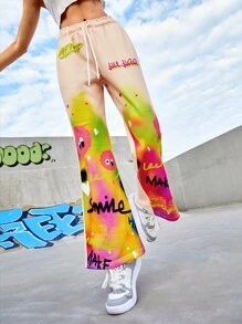 Gameset SHEIN Sport 卡通图案运动裤 喇叭裤 狂欢裤 长裤 Y2kflare 裤 女童喇叭裤 运动裤 图案裤 - 彩色 - 查看 5