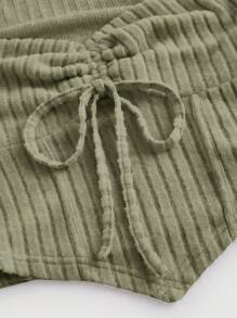 SHEIN MOD Drawstring Gathered Asymmetrical Hem Bell Sleeve T-Shirt - Green - View 4