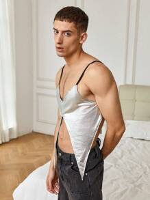 Manfinity Fever City Men's Asymmetrical Hem Tank Top - Silver - View 3