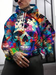 Manfinity LEGND 男士彩色骷髏圖案束口連帽時尚運動衫 - 彩色 - 查看 1