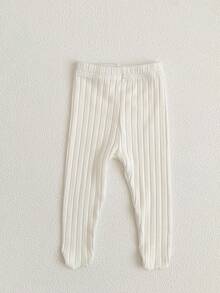 Newborn Baby Cute Knitted Ribbed & Solid Color Long Pantyhose - White - View 2