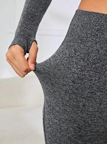SHEIN Conjunto Deportivo De Camiseta Jacquard De Punto Sin Costuras Y Pantalones Largos Para Niña Adolescente