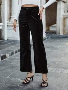 SHEIN Frenchy Màu thuần Dài Quần - màu đen - Xem 3