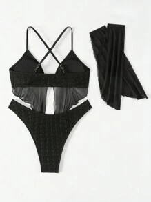 Swim EVENT Summer Beach Women's Back Crossed Bikini Set, 4 Pieces - Black - View 5