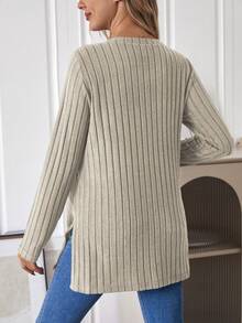 SHEIN Camiseta Premamá De Canalé Con Cuello Redondo Y Color Liso - Albaricoque - Ver 2