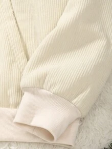 SHEIN EZwear 女字母印花拉鍊開合抽繩連帽運動衫 - 杏色 - 查看 5