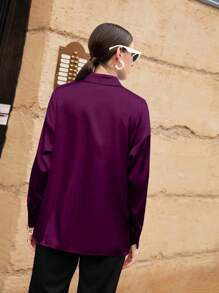 Modelyn Camisa de unicolor para damas, blusas de manga larga - Morado - Ver 2