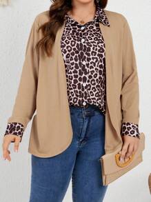 EMERY ROSE Chemise Élégante Ample À Imprimé Léopard Et Kaki De Grande Taille