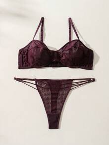 SHEIN Conjunto De Sujetador Y Bragas De Talla Grande - Morado - Ver 3
