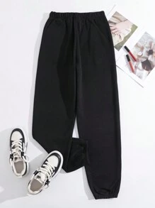 SHEIN Unity Women's Thermal Lined Mushroom Printed Sweatpants - Black - View 2