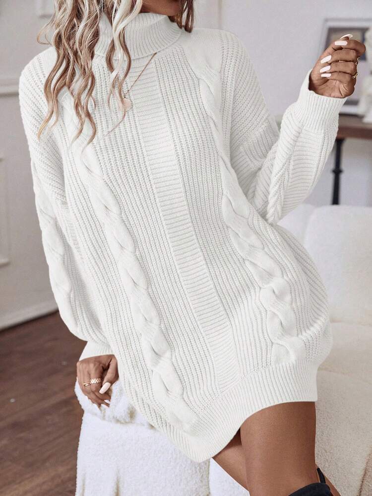 Turtleneck Cable Knit Sweater Dress Fall Winter Cloth For Women