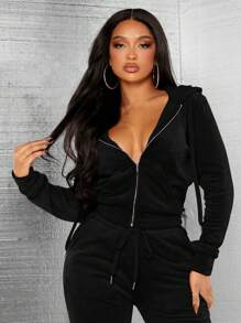 SHEIN SXY 女式运动休闲拉链羊毛衫、长袖上衣（秋冬） - 黑色 - 查看 5