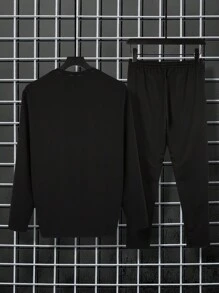 Manfinity Homme Conjunto de 2 piezas de pantalón y top de manga larga de unicolor para hombres, conjunto de chándal de salir para hombres