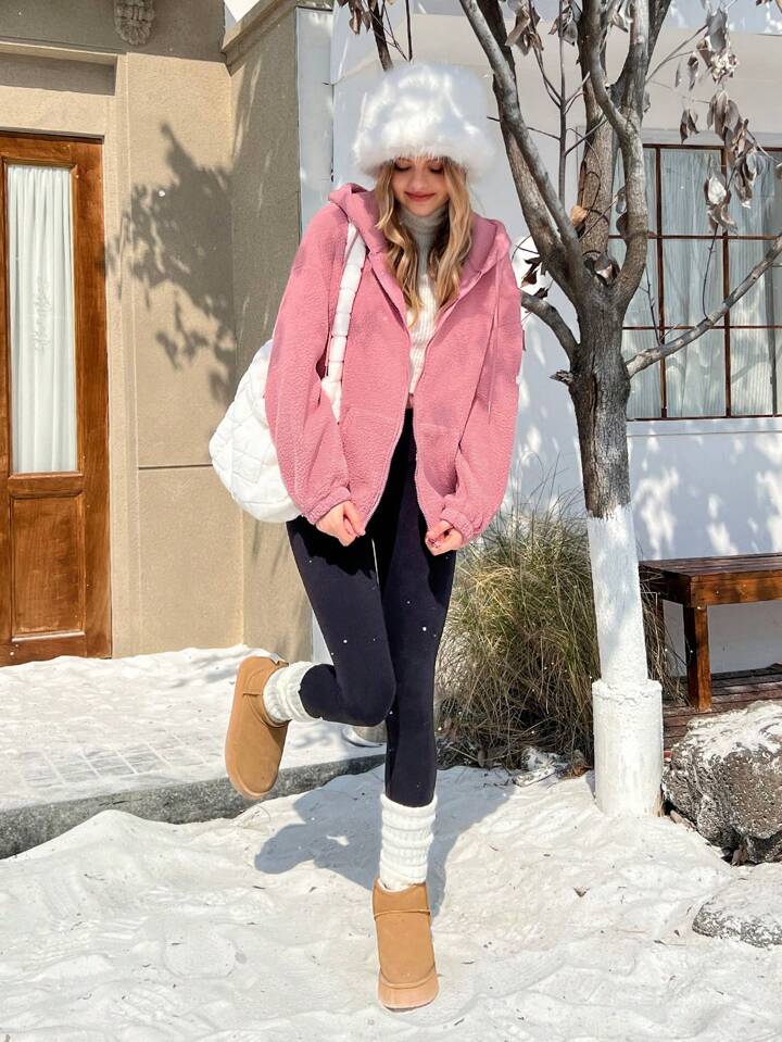 SHEIN EZwear 蓮 ピンク 編み込み レディース フード付き