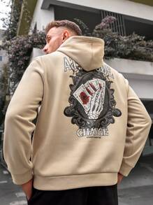 GENTILAND Knit Leisure Hoodie For Plus Size Men, Featuring Playing Card Print On The Back - Khaki - View 1