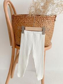 Newborn Baby Cute Knitted Ribbed & Solid Color Long Pantyhose - White - View 1