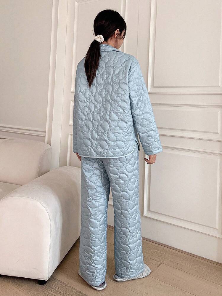 2pcs Thick -Padded Floral Homewear Set Fall,Winter Pajama