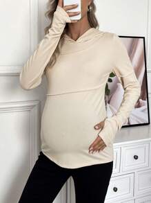 SHEIN Sudadera deportiva con capucha de unicolor de manga larga para maternidad, para el invierno - Albaricoque - Ver 5