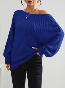 SHEIN Essnce Suéter Navideño Jumpers Women Knit Sweater Holiday  Off The Shoulder Sweater Oversized Sweater Off Shoulder Sweater  For Women Christmas Sweater White One-Shoulder Bat-Sleeve Texture White Sweater Dress Women's Sweater Women's Solid Color Round Neck Bat-Wing Long-Sleeved Loose Casual Sweater  Winter White Sweater - Blue - View 5