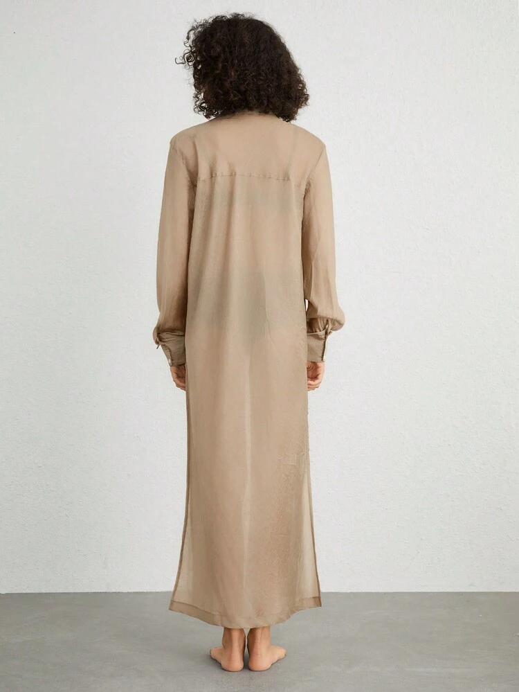 Leisure Ladies' Solid Color Long Casual Home Wear Coat With Single Breasted Closure