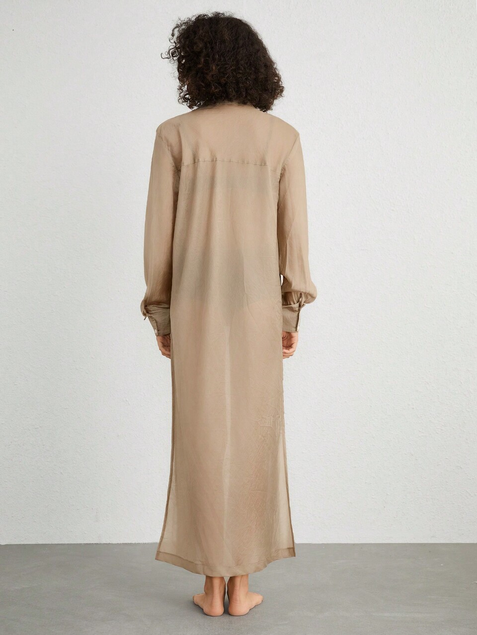 Leisure Ladies' Solid Color Long Casual Home Wear Coat With Single Breasted Closure