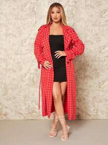 SHEIN SXY 新年女士格子双排扣风衣 - 彩色 - 查看 5