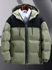 Manfinity Homme 男款拼色束腰棉衣 - 軍綠色 - 查看 1