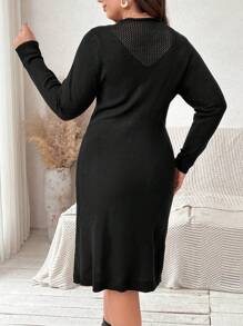 Flirla Của phụ nữ Kích thước lớn Màu thuần Đầm Áo len - màu đen - Xem 2