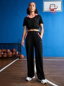 Streetz SHEIN Sport Women's Star Print Contrasted Sports Suit - Black - View 3