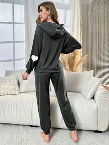 Ladies Letter Love Pattern Casual Homewear Set - Dark Grey - View 2
