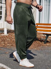 Manfinity Homme Men's Plus Size Loose Jogger Pants With Drawstring Waist , Corduroy - Army Green - View 1