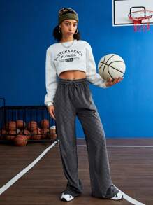SHEIN Sports Checked Detail Drawstring Waist Sports Pants