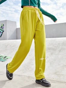 Street Sport 女士字母印花束口腰運動長褲 - 芥末黃 - 查看 7