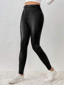 SHEIN Frenchy Women's Solid Color Skinny Long Pants Winter Black Casual