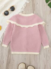 Baby Girls' Contrast Trim Long Sleeve Cardigan - Pink - View 2