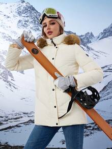 ZIAI 女式连帽加厚领大衣 - 米色 - 查看 5