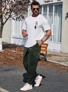 Manfinity Homme Men's Plus Size Loose Jogger Pants With Drawstring Waist , Corduroy - Army Green - View 5