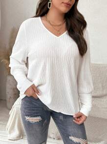 Franclia Camisa Decorada Con Botones Y Cuello En V De Talla Grande