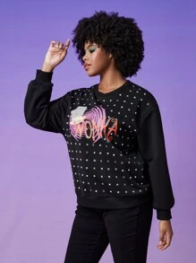 Willy Wonka and the Chocolate Factory X SHEIN Plus Polka Dot & Letter Graphic Drop Shoulder Pullover