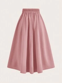Gownix Falda Plisada Plegable Con Botones Sólidos Para Mujer - Rosa vieja - Ver 3