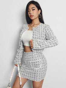 Zolique 女款印花上衣和裙子套裝 - 黑與白 - 查看 5
