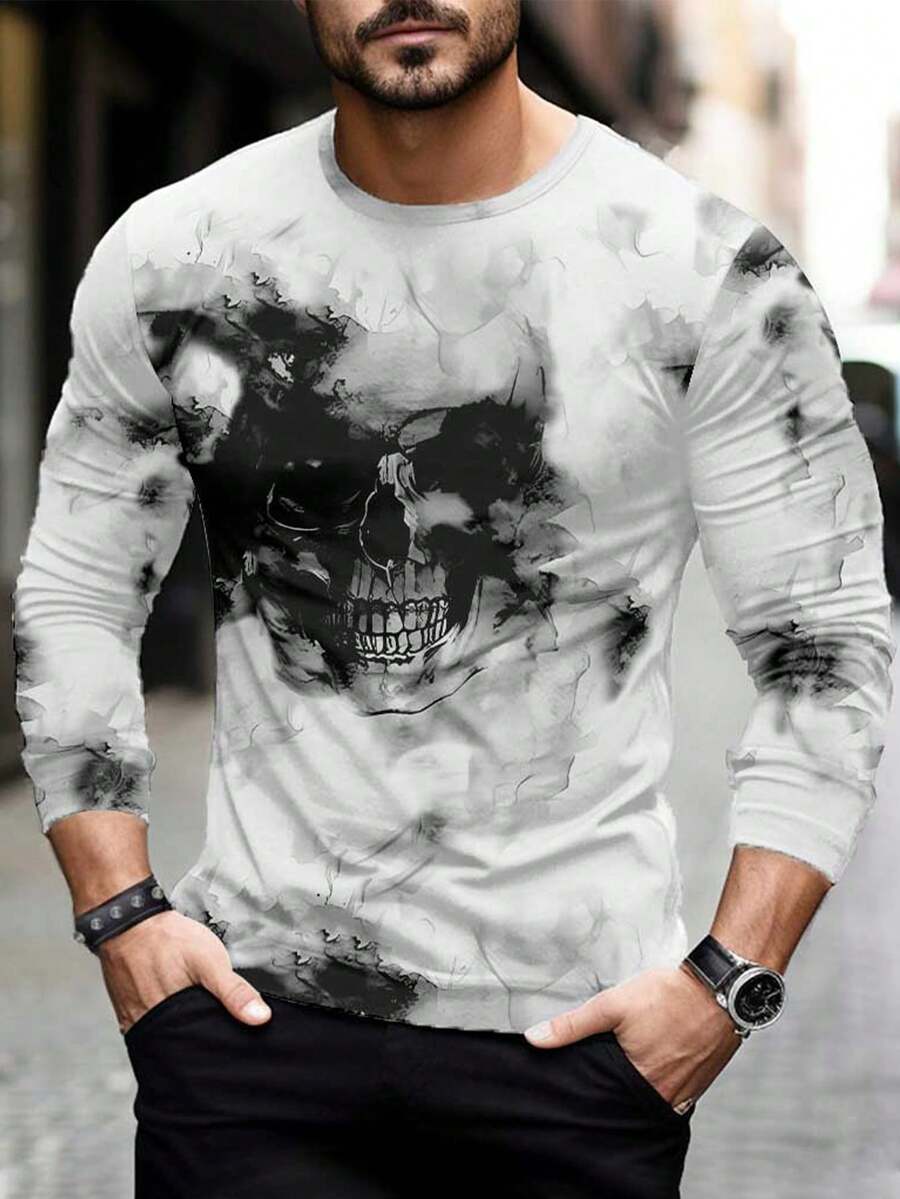Manfinity LEGND 男士大码骷髅頭圖案紮染T恤 - 黑與白 - 查看 1