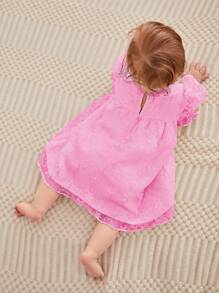 嬰兒可愛泡泡袖花朵圖案連身裙