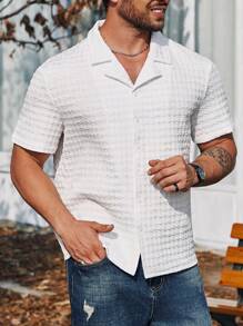SHEIN Manfinity Homme Men's Plus Size Solid Color Short Sleeve Button Down Shirt - White - View 5