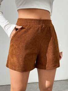 SHEIN EZwear Women's Elastic Waist Shorts - Rust Brown - View 7