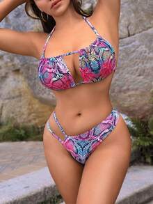 Swim Vcay Bộ Bikini Dây Thắt Dây Họa Tiết Da Rắn Đi Biển Mùa Hè Cho Nữ - Nhiều màu - Xem 4